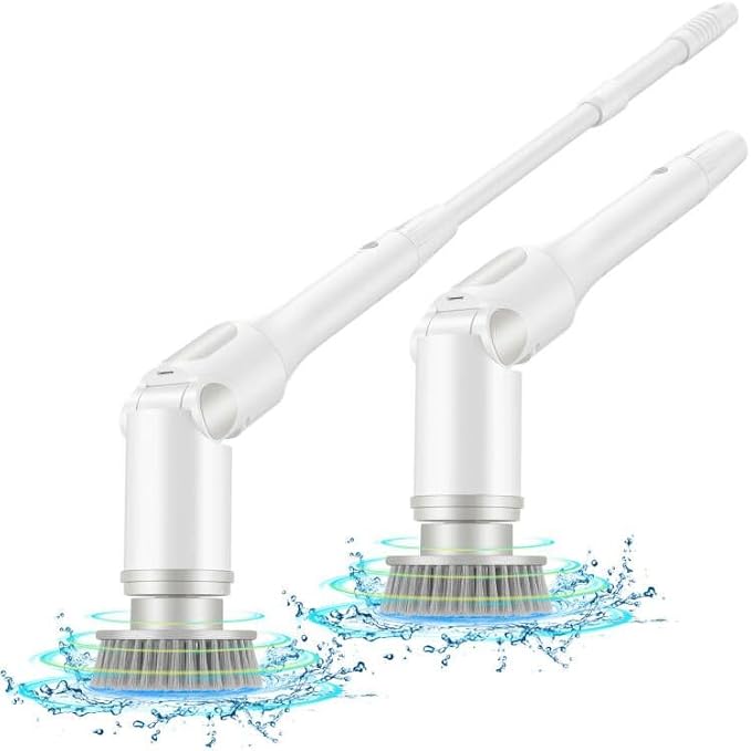 Electric Spin Scrubber, Cordless Cleaning Brush, Shower Cleaning Brush with 5 Replaceable Brush Heads, Power Scrubber 3 Adjustable Speeds, Adjustable & Detachable Long Handle