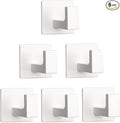 Bath Towel Hooks, 6 Pack Self Adhesive Square Coat Hooks, Sturdy No Drilling Robe Hook, Heavy Duty Aluminum Clothes Hanger, Wall Hooks for Bathroom Bedroom Kitchen (2 in, White)