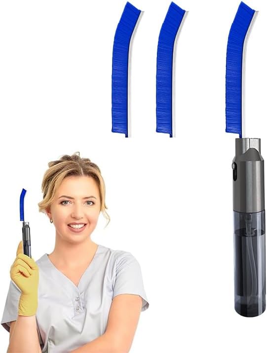 Hard Bristle Crevice Cleaning Brush with Spray Bottle, Grout Cleaner Tool with Stiff Bristles for Tight Spaces, Gap Cleaning Brush for Toilet, Bathroom, Kitchen Surfaces (1, Blue)