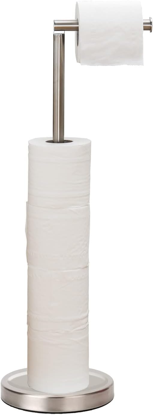 Toilet Paper Holder Stand Bathroom Toilet Paper Storage for 4 Paper Rolls with Heavy Base, Freestanding Toilet Paper Roll Holder (Brushed Nickel)