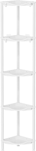 Lifewit Floor Standing Shower Caddy Corner, 5 Tier Plastic Shower Stand Rack with Adjustable Feet and Hooks, Rustproof Bathroom Shelf Organizer, White，34 x 24 x 139 cm/13 x 9.5 x 55 inch