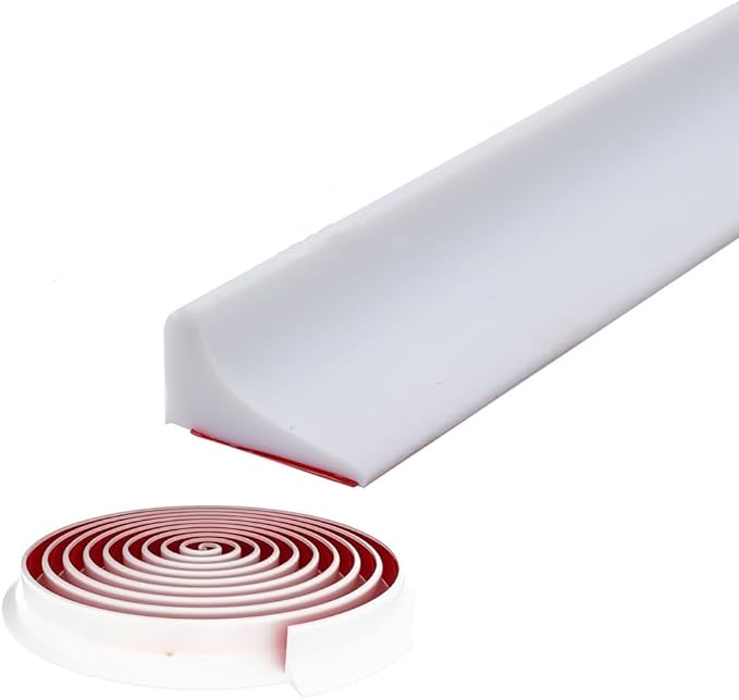 Shower Threshold Water Dam,Self Adhesive Silicone Waterproof Barrier Bathroom and Kitchen Shower Water Stopper Guard for Dry And Wet Separation Caulk Seal Strip Edge Trim(39Inch, White)