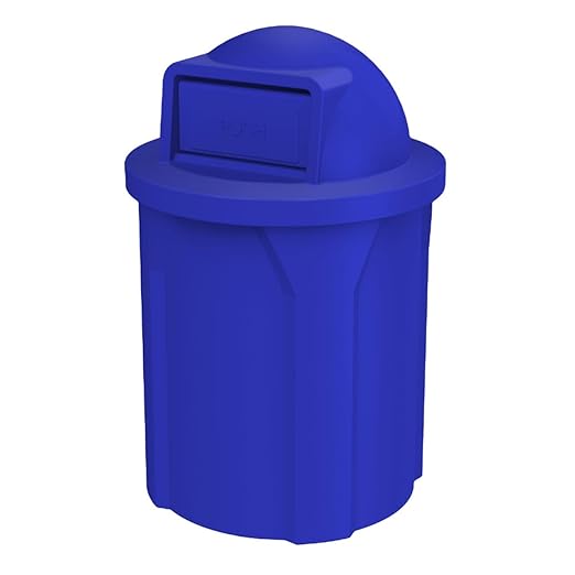 Campus Collection 42 Gallon Round 100% Recycled Plastic Heavy-Duty Commercial Indoor or Outdoor Trash Can with Push Lid and Internal Liner | Great for Schools and Businesses - Blue