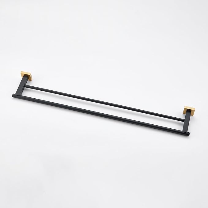Miyili Double Towel Bar 30-Inch Stainless Steel Bathroom Towel Rack Holder Wall Mount Black & Gold, A02BG75B