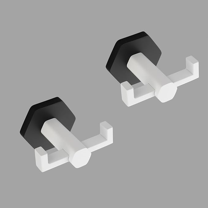 GERZWY White & Black Bathroom Double Towel Hook Stainless Steel Coat/Robe Clothes Hook for Bath Kitchen Modern Hotel Style Wall Mounted 2 Pack