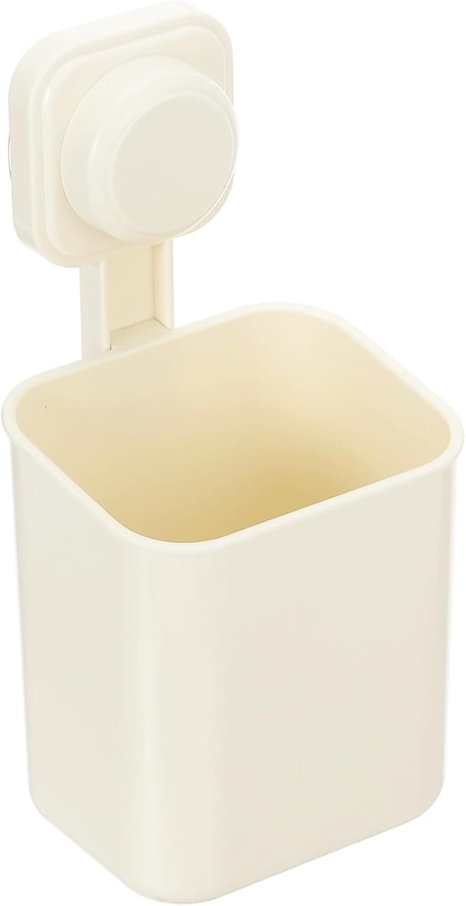 uxcell 1Pcs Suction Toothbrush Holder, 4" x 8" Wall Mounted Shower Caddy Organizer Cup for Tooth Brush, Toothpaste, Razors in Bathroom, Kitchen(Cream White)