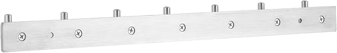 Towel Hook Rack Wall Mounted 17-Inch Coat Hanger with 7 Heavy Duty Hook, Easy to Install Rail for Bedroom, Bathroom, Foyer, Hallway, Garden, Office (304 Stainless Steel Brushed Nickel)