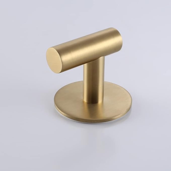 Adhesive Hooks 304 Stainless Steel Robe Hook Holder Heavy Coat Hook for Bathroom Kitchen Livingroom Garage Hotel Brushed Finish 2pcs (Brushed Gold)