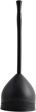 Casabella Toilet Plunger and Hideaway Caddy Combo for Bathrooms, 2-Piece Heavy-Duty Toilet Plunger and Holder Set, Black