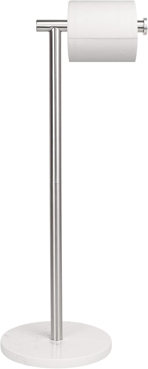 NearMoon Bath Toilet Paper Holder Stand- Modern Tissue Roll Holder Standing with Balanced Base, Rustproof Toilet Roll Holder for Bathroom/Kitchen Countertop (Brushed Nickel, Marble Base)