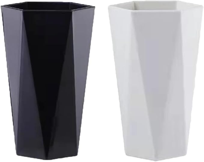Bathroom 2-Pack, Plastic Toothbrush Holder, Drinking Cup, Geometric Diamond mouthwash Cups, 280 ml/9.5 oz(Black & Off White)