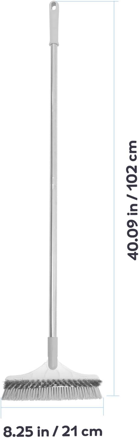Upgraded Floor Scrub Brush with Long Handle for Bathroom and Tile Cleaning Plastic Construction Dual-Sided Design for Grout and Corner Scrubbing Hanging for Easy Storage White-Grey