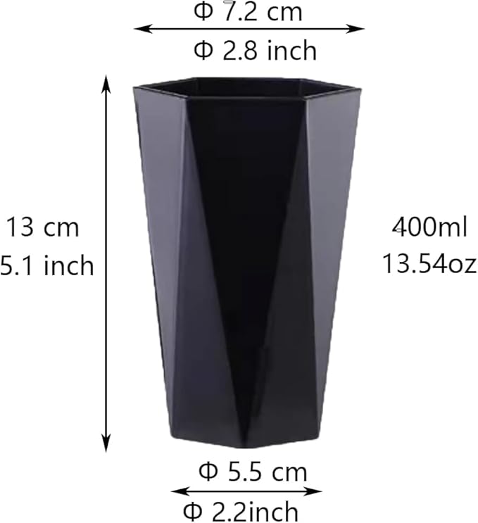 Bathroom 2-Pack, Plastic Toothbrush Holder, Drinking Cup, Geometric Diamond mouthwash Cups, 280 ml/9.5 oz(Black & Off White)