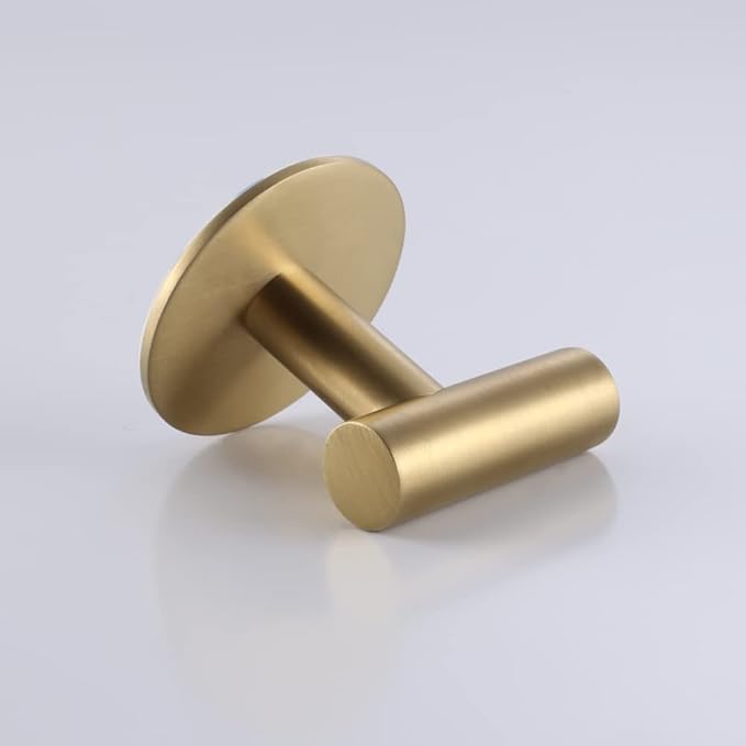 Adhesive Hooks 304 Stainless Steel Robe Hook Holder Heavy Coat Hook for Bathroom Kitchen Livingroom Garage Hotel Brushed Finish 2pcs (Brushed Gold)