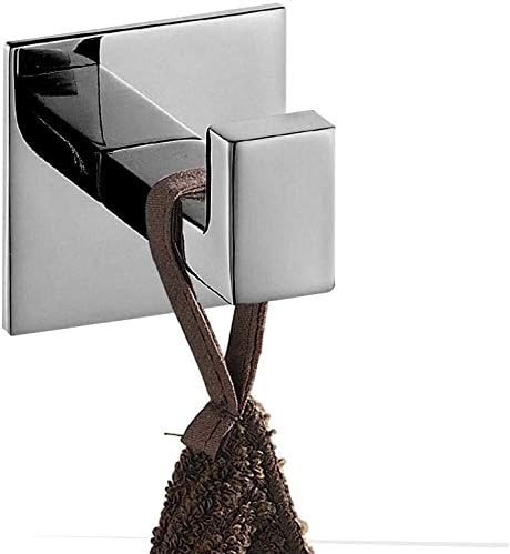 4PC Self Adhesive 304 Stainless Steel Bathroom Square Towel Hook Chrome Finish Coat hat Door Hook Hanger Bathroom Accessories,No Screw Need (Chrome, 4PC)