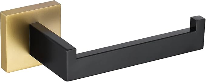 TQKAG Matte Black and Brushed Gold Toilet Paper Holder SUS304 Stainless Steel, Modern Square Tissue Roll Holders Wall Mount, Toilet Paper Roll Dispenser for Kitchen Washroom