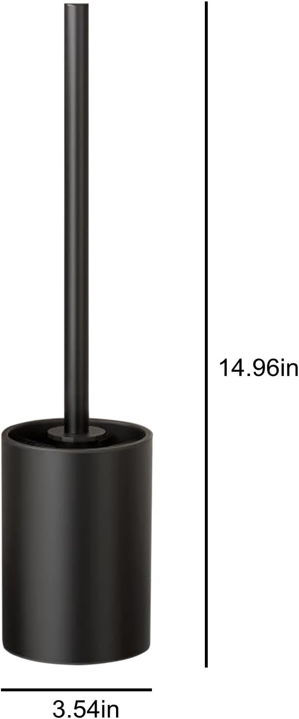 Toilet Brush and Holder, Compact Size Toilet Bowl Brush with Stainless Steel Handle, Plastic Holder Easy to Hide, Space Saving, Drip-Proof, Long Handle Bristles for Bathroom Cleaning (Black)