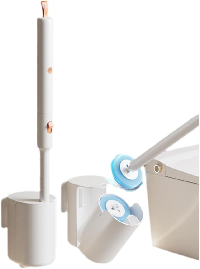 Electric Toilet Brush and Stand Set, with 6 Disposable Replaceable Heads, Rechargeable and Wall-Mounted Powerful Disposable Toilet Cleaning Stick Without Drilling (Orange-White)
