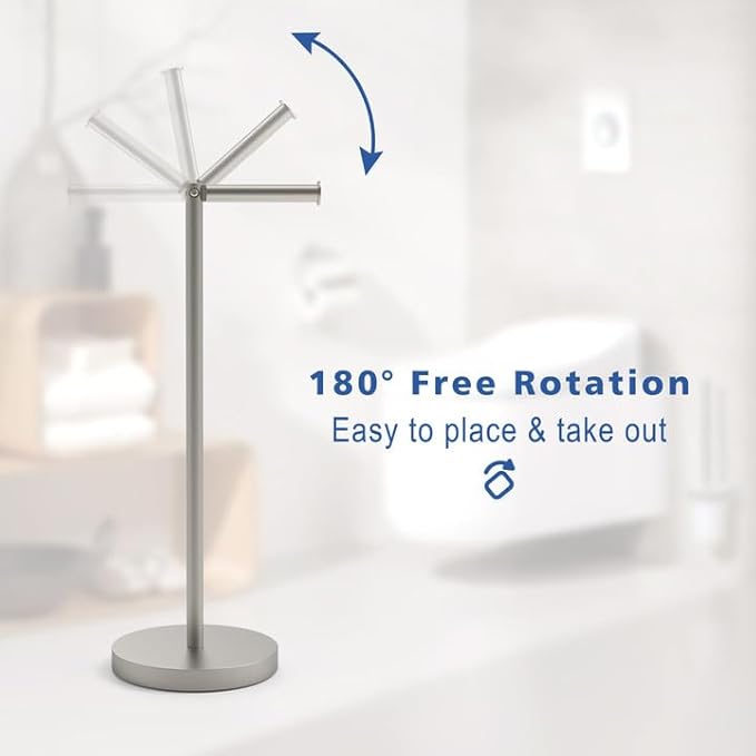 Free Standing Toilet Paper Rack, SUS304 180 Degree Rotatable Tissue Holder with Shelf, Brushed Nickel Bathroom Storage Toilet Roll Stand