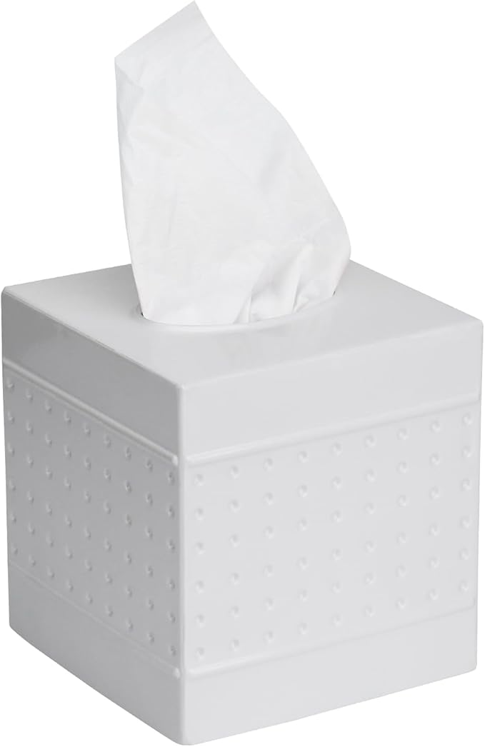 Industrial Style Tissue Box Cover with Bamboo Lid, Tissue Holder, Square Box Covers,for bedrooms, Offices, bathrooms, Living Rooms etc.(White)