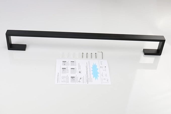 TocTen Bath Towel Rack - Square Base Thicken SUS304 Stainless Steel Towel Bar for Bathroom, Bathroom Bar Accessories Towel Rod Heavy Duty Wall Mounted Towel Holder (Matte Black, 20 Inch)