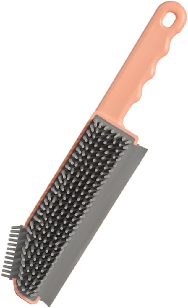 Multi-Function Cleaning Brush for Crevices and Floors, 3-in-1 Household Scrub Brush with Stiff Bristles, Pink Bathroom and Kitchen Floor Cleaner for Tile Grout and Countertops