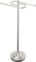 Gatco 1506, Modern Round Base Floor Standing S Style Towel Holder, Satin Nickel / 38" H Freestanding Hand Bath Towel Stand for Bathroom