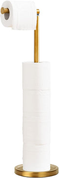 Toilet Paper Holder Stand, Freestanding Toilet Paper Holder Stand with Reserve for 4 More Rolls, SUS304 Stainless Steel Sturdy Base (Brushed Gold)
