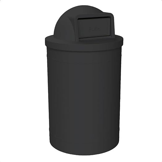 Campus Collection 55 Gallon Round Heavy-Duty Plastic Commercial Outdoor or Indor Trash Can with Push Open Dome Lid and Internal Liner | Great for Schools and Businesses - Black