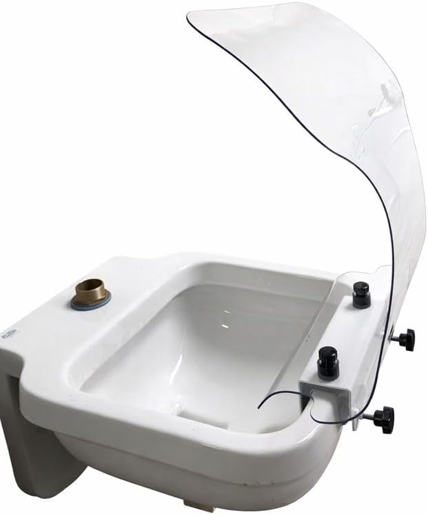 The Shield Plexiglass Splash Guard hopper or service sink personal protective equipment sneeze guard