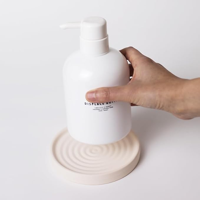 Selegna Diatomite Soap Holder, Circular Design with Ripple Pattern, Absorbent Bath Soap Dish (Beige)