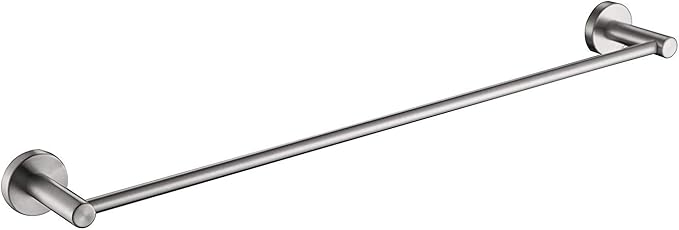 Premium Modern Single Towel Bar Rack w/Round Base (24 Inches)- Brushed Finish, Made from Stainless Steel, Water and Rust Proof, Wall Mounted, Easy to Install