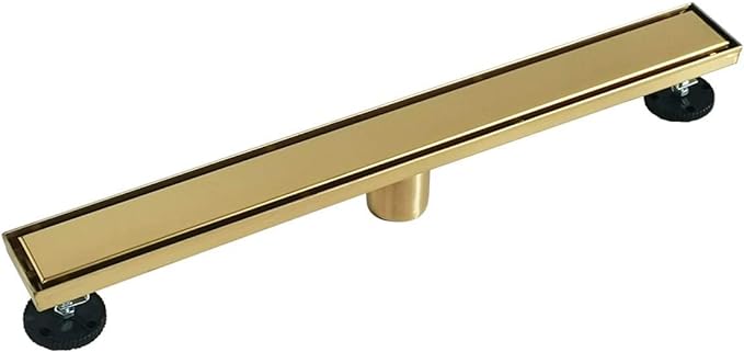Neodrain 28-Inch Gold Linear Shower Drain, 2-in-1 Flat & Tile Insert Cover, Stainless Steel Linear Drain, Brushed Brass Rectangle Shower Floor Drain with Hair Strainer, Watermark&CUPC Certified