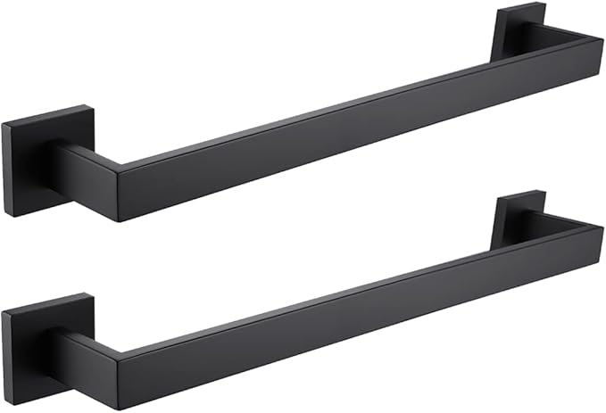 LANC 2 Pack 16-Inch Bathroom Towel Bars, Total-18" Bathroom Square Towel Racks Kitchen Hand Towel Holders SUS304 Stainless Steel Wall Mount Towel Hanger Towel Rods, Matte Black A8804-4MB