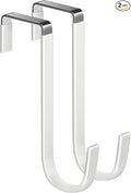 Over The Door Metal Hooks with Plastic Coating 5.5" Fit 0.5" to 1 3/8" Door 2 Pcs Heavy Duty Single Towel Robe Rack Wreath Bathroom Shower Hanger Shoe Organizer Ironing Board Short White