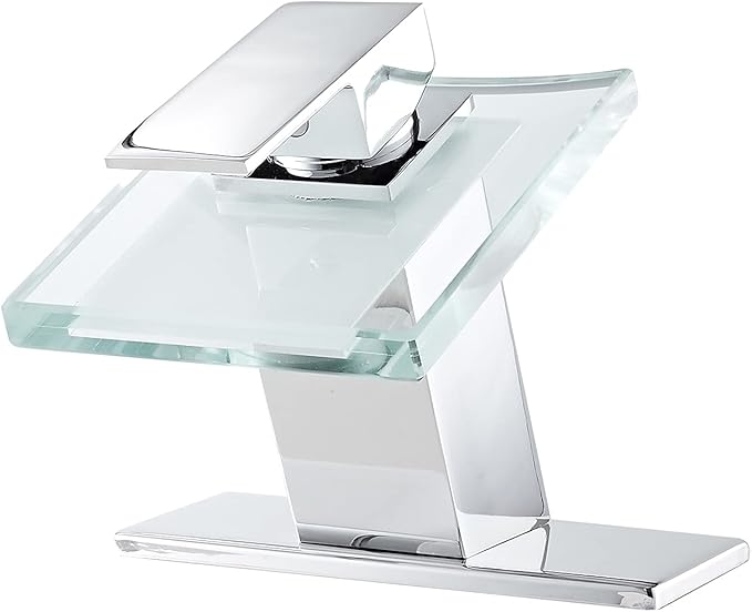 Chrome Bathroom Faucet Waterfall Glass Spout Single Handle Bathroom Sink Faucet One Hole Lavatory Basin Sink Mixer Tap Modern Deck Mount Plumbing Fixtures Unique Designer