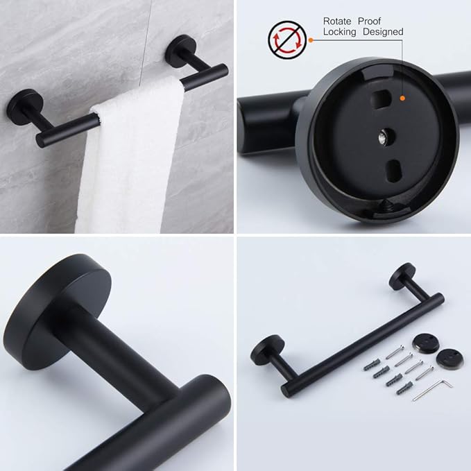 Matte Black Bathroom Accessories Kit 5-Pieces Bathroom Hardware Set Wall Mounted - Includes 24" Double Towel Bar, 12" Hand Towel Bar, Toilet Paper Holder, 2X Robe Towel Hooks …