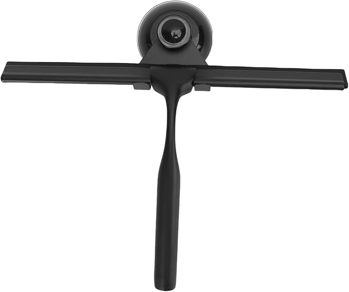 Focket Shower Squeegee, Stainless Steel Vane/Wing for Glass Doors with Adhesive Hooks for Bathroom Mirror Car Window and Tile Walls (Black)
