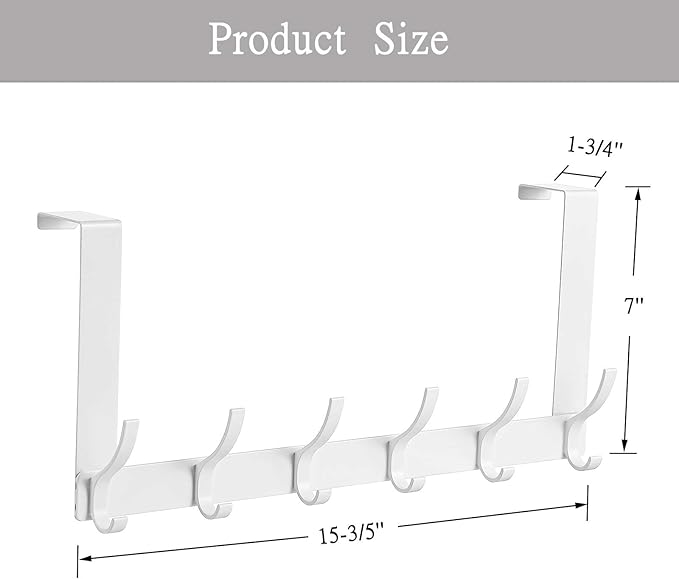 Over The Door Hooks, Back of Door Coat Hanger, Towel Racks for Bathroom with 12 Coat Hooks for Hanging Clothes, White