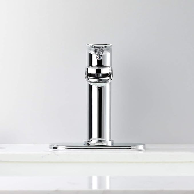 NEWATER Waterfall Spout Bathroom Sink Faucet Basin Mixer Tap Polished Chrome Single Handle with Pop-Up Drain & Supply Hoses