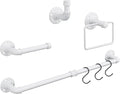 4-Pieces Industrial Pipe Bathroom Towel Ring Kit DIY Wall Mount Accessories Kit Includes Robe Hook Towel Bar and Towel Ring (White 24 inch)