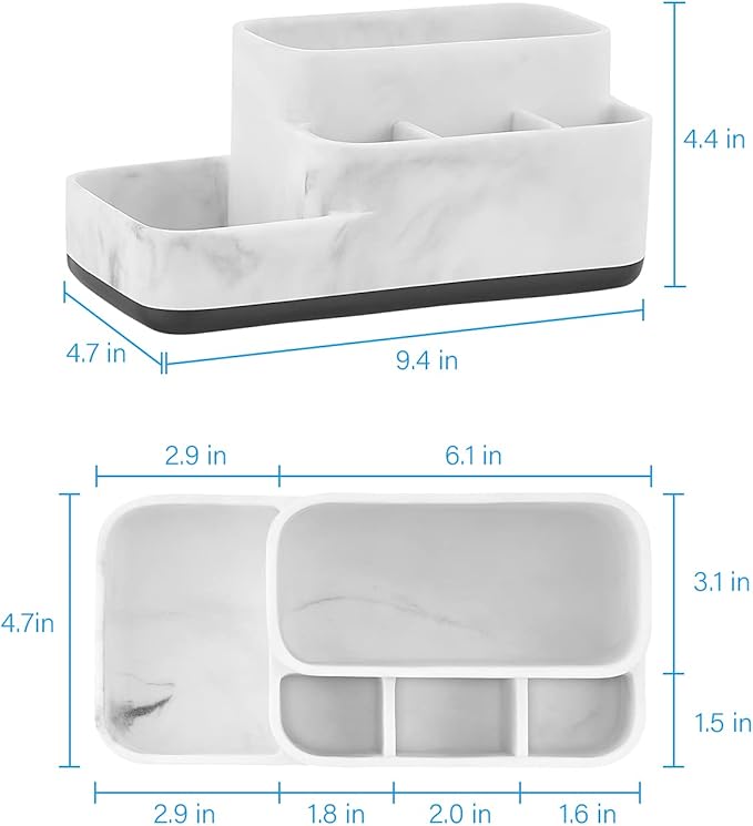 ZCCZ Toothbrush Holder Organizer - Multi-Functional Bathroom Storage for Makeup, Skincare, and Accessories - White Marble Look Countertop Organizer for Sink and Vanity Spaces