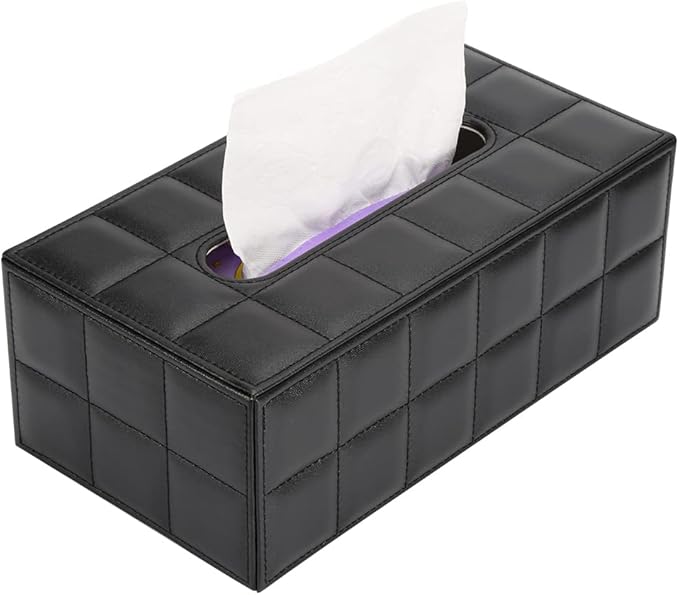 KINGFOM Rectangular Tissue Box Cover, Imitation Suede PU Leather Tissue Box Holder, Facial Napkin Paper Dispenser for Home Office Car Automotive Decoration with Magnetic Bottom(Soft Black)