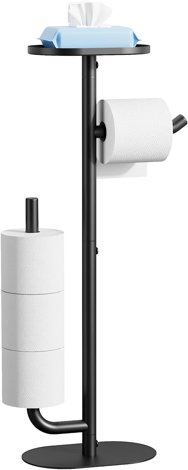 Kitsure Toilet Paper Holder Stand - Spacious Toilet Paper Storage for 4 Rolls, Rustproof Bathroom Organizers and Storage with Shelf for Phone & Small Items, 9.1"×5.8"×27.6", Black