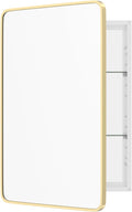 WallBeyond Bathroom Medicine Cabinet with Mirror, 24x36 Inch Gold Recessed Medicine Cabinet with Round Corner Aluminum Alloy Metal Framed, Single Door Modern Mirror Cabinet with Storage