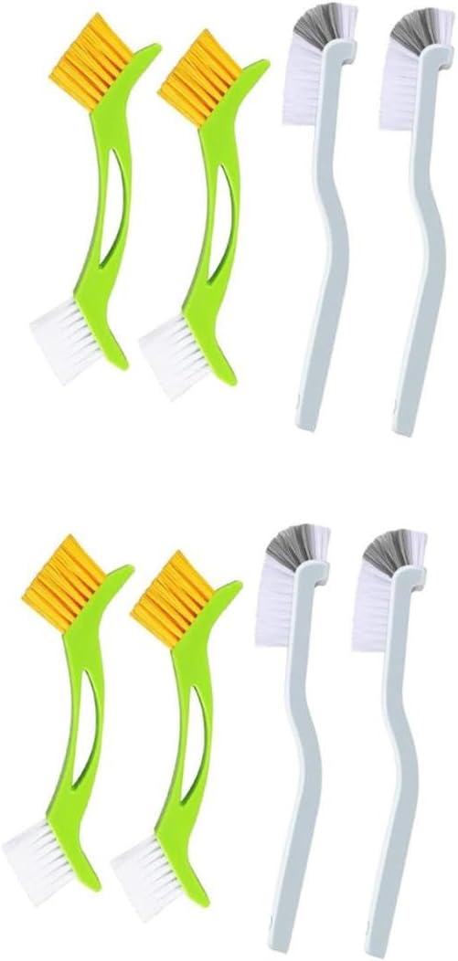 PartyKindom 8pcs Double Scrub Cleaning Brush for Bathroom Grout and Sink Flexible Bristles Curved Handle for Easy Corner Cleaning Multi-Purpose Household Tool