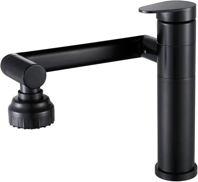 Black Bathroom Faucet 1080 Degree Swivel Lavatory Basin Sink Faucet 1 Handle Big Angle Spray Aerator Spout Extender Universal Rotating Splash Filter 2 Water Outlet Modes