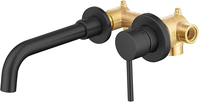 Wall Mounted Bathroom Faucet Single Handle Lavatory Sink Faucet Bathroom Vessel Sink Faucets with Single Lever 360 Swivel Basin Mixer Tap, Matte Black