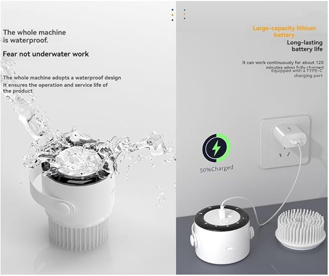 Wireless 5-In-1 Handheld Multifunctional Cleaning Brush for Kitchen and Bathroom, Electric Dishwasher Brush White