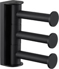 APLusee Swivel Towel Hook 3 Arms Matte Black, 304 Stainless Steel Foldable Coat Hanger Bathroom Robe Towel Hook, Wall Kitchen Storage Holder